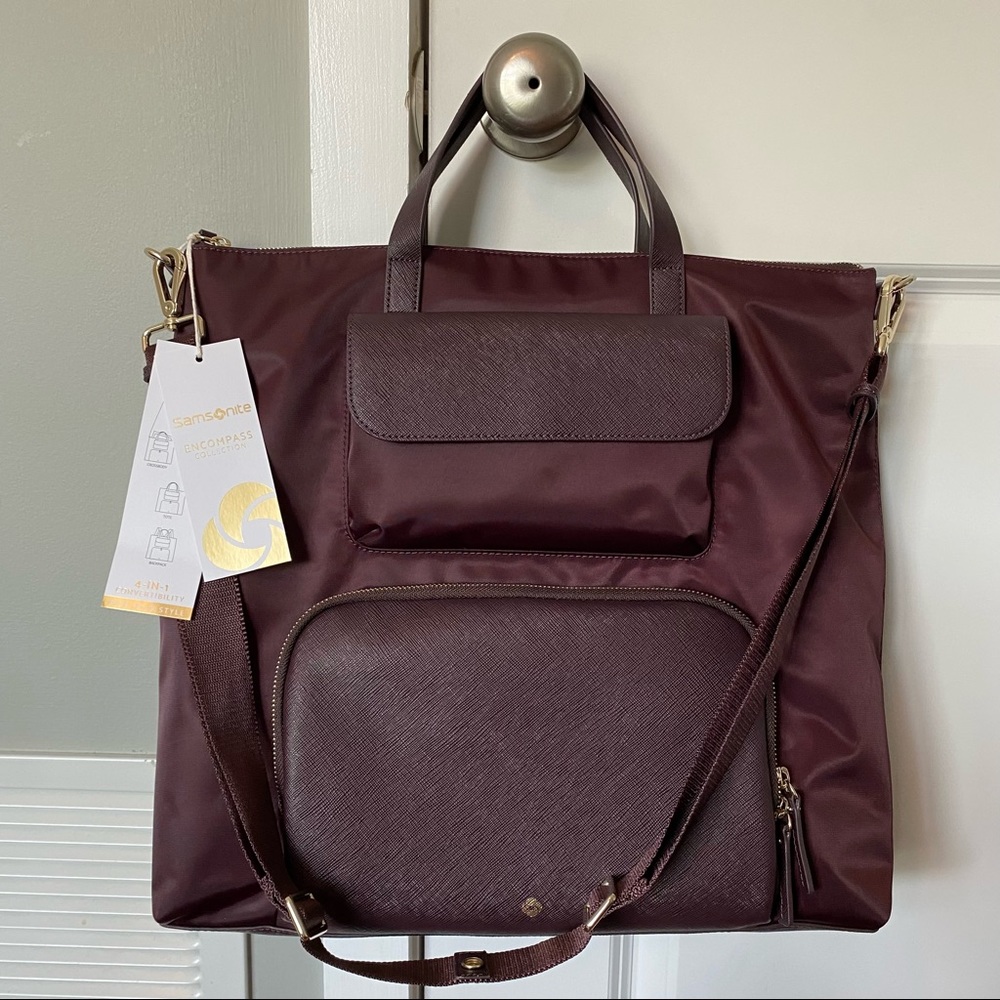 Samsonite Encompass 4 in 1 Convertible Brief Tote Laptop Backpack, Bordeaux